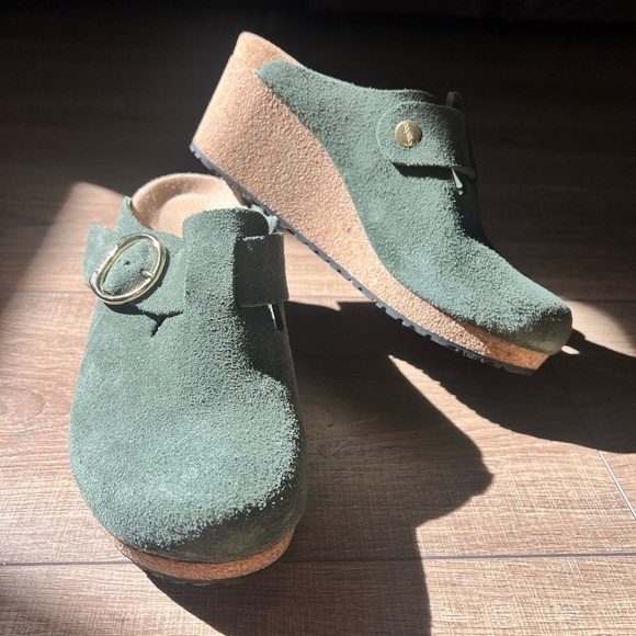 Papillio Forest Green Suede Clogs - Picture 2 of 6